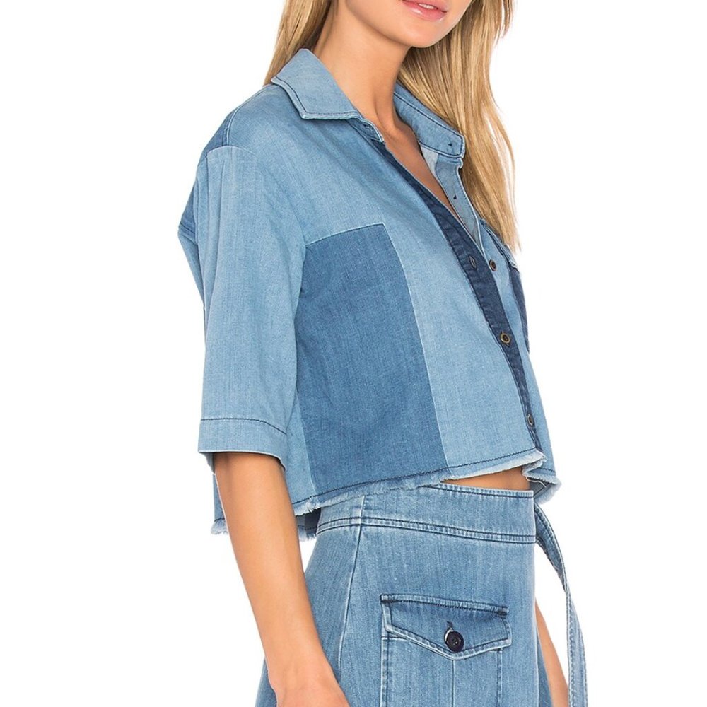 Revolve Ei8ht Dreams Color Block Crop Button Up - image 2